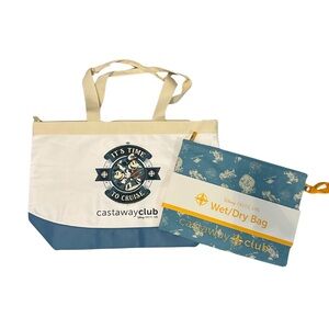 DCL Disney Castaway Club Silver Anniversary Blue and White Tote with Wet/Dry Bag